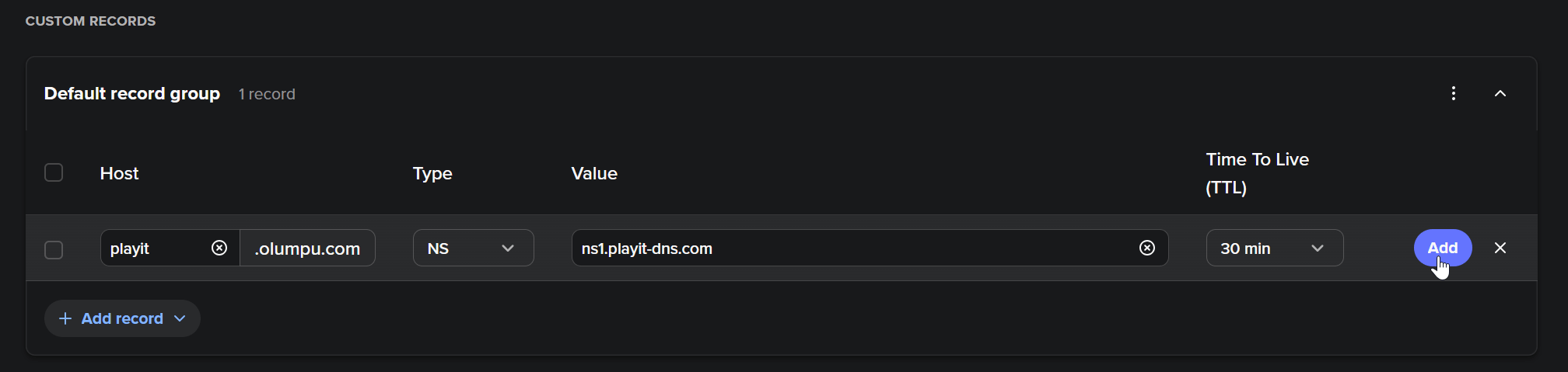 spaceship add ns record